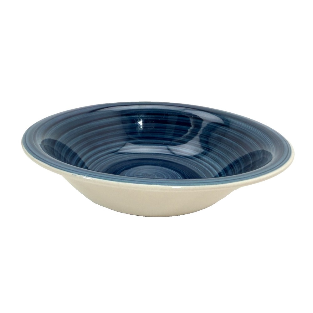 Royal Norfolk Blue Swirl Bowl 7 Inch Stoneware Cereal Soup Rimmed Cream Blue